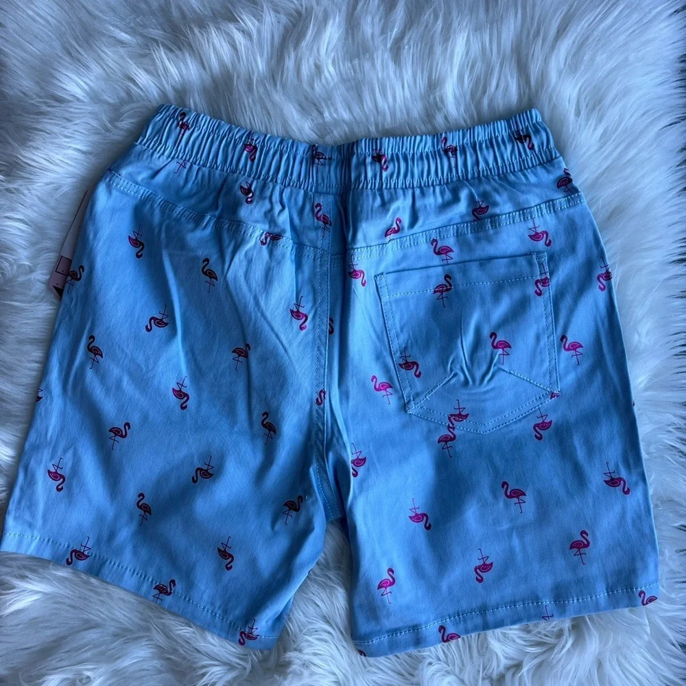 🆕 Drill Clothing Company Cotton Shorts Blue Men’s Metallic Pink Flamingos Size M